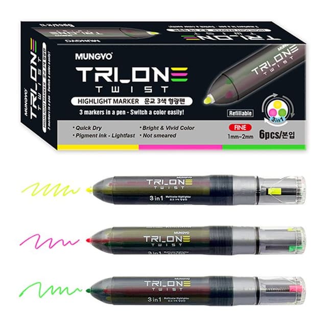[ムンギョ]3 in 1 ツイスト蛍光ペン (6本1セット)