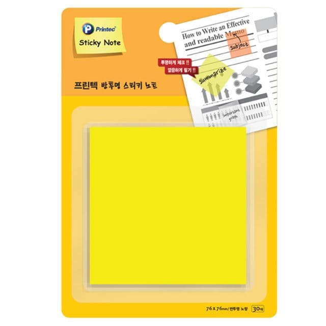[プリンテック]半透明粘着メモ-イエロー 30枚（76X76mm）