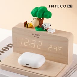 [ピーナッツ]スヌーピー ウッドワイヤレス充電時計 1