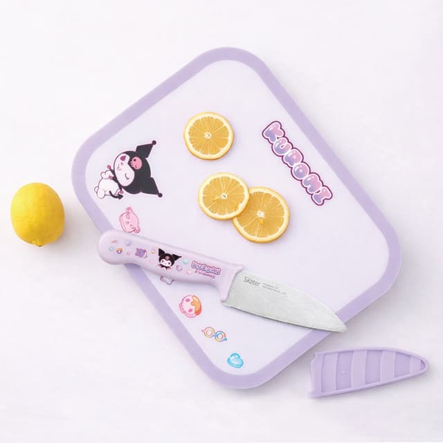 [サンリオ]クロミ マシュグミ 子ども用まな板 ステンレス製丸型安全ナイフセット