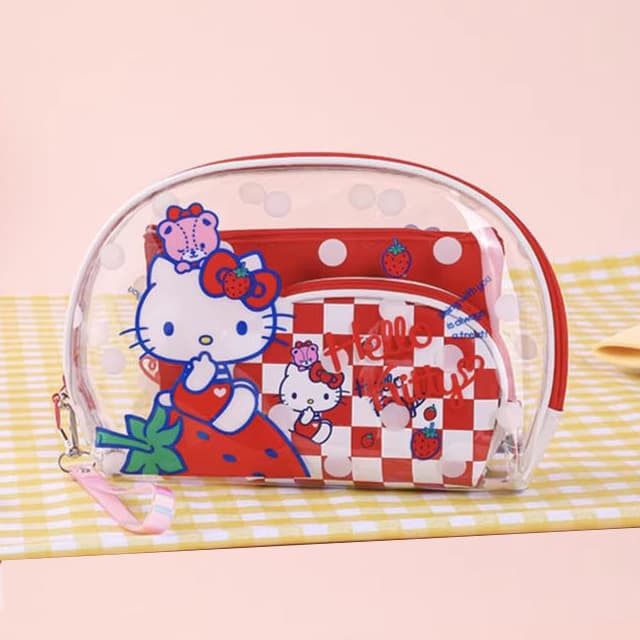 [サンリオ]ストロベリー ハローキティ 透明 3ピースポーチ