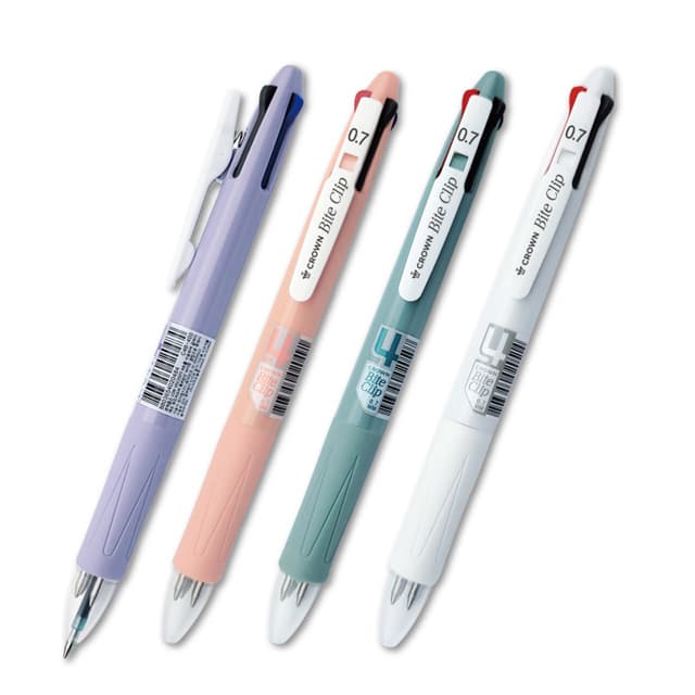 [クラウンボールペン]バイトクリップ 4色ボールペン 0.7mm (12本1束)