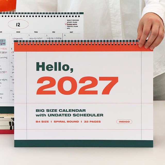 【インディゴ】2027 ベーシック大型 B4 卓上カレンダー（会社デスクカレンダー） 1