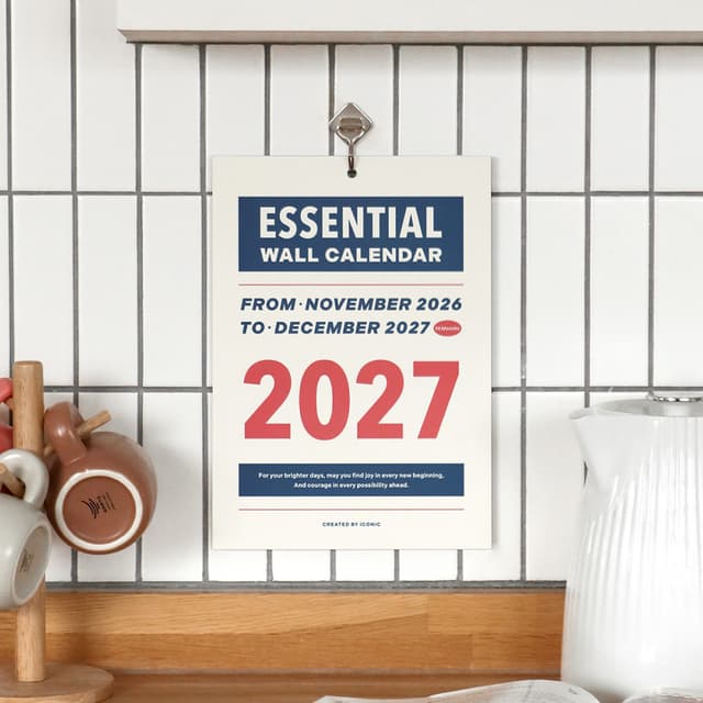 [アイコニック]2027 エッセンシャル壁掛けカレンダー A4 月間カレンダー 旧暦 インテリアポスター