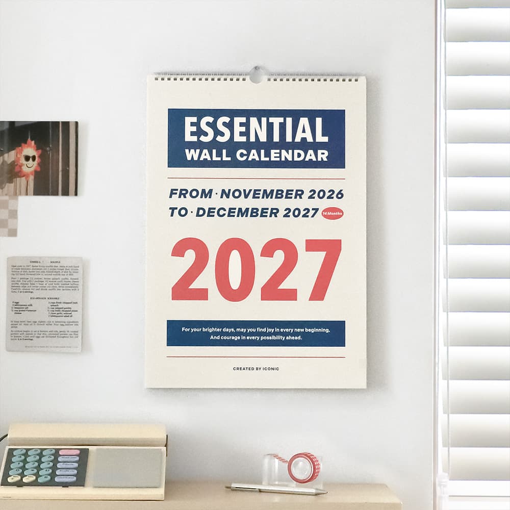 [アイコニック]2027 エッセンシャル壁掛けカレンダー A3 月間カレンダー 旧暦 インテリアポスター 1